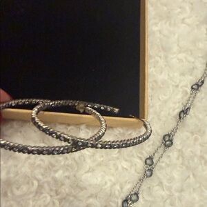 Stylish Silver and Black Hoop Earrings